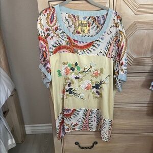 Johnny Was Pastel Floral Patchwork Short Sleeve Top